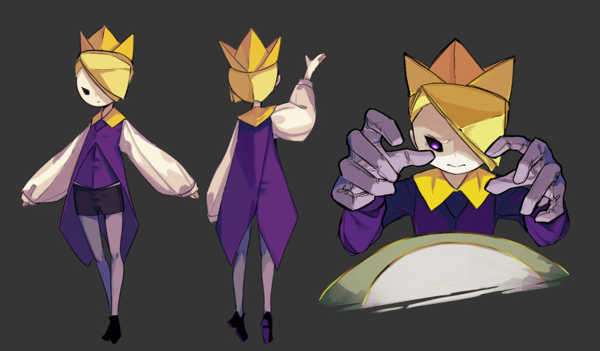 1boy, arm_up, black_boots, black_eyes, black_shorts, blonde_hair, boots, closed_mouth