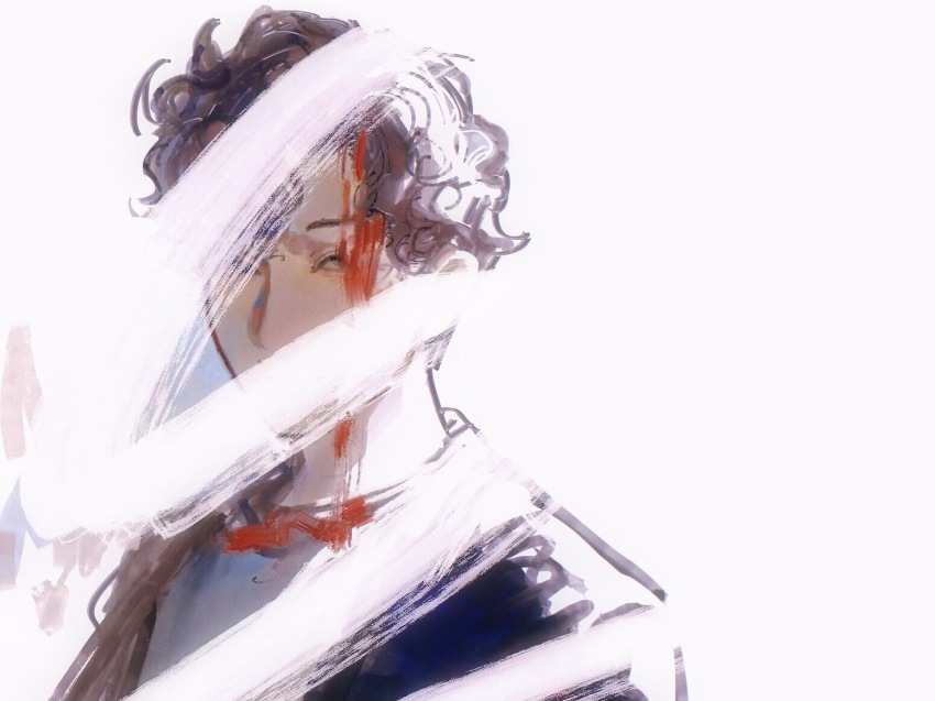 1boy, black_jacket, blood, blood_on_clothes, blood_on_face, blood_on_neck, brown_hair, commentary