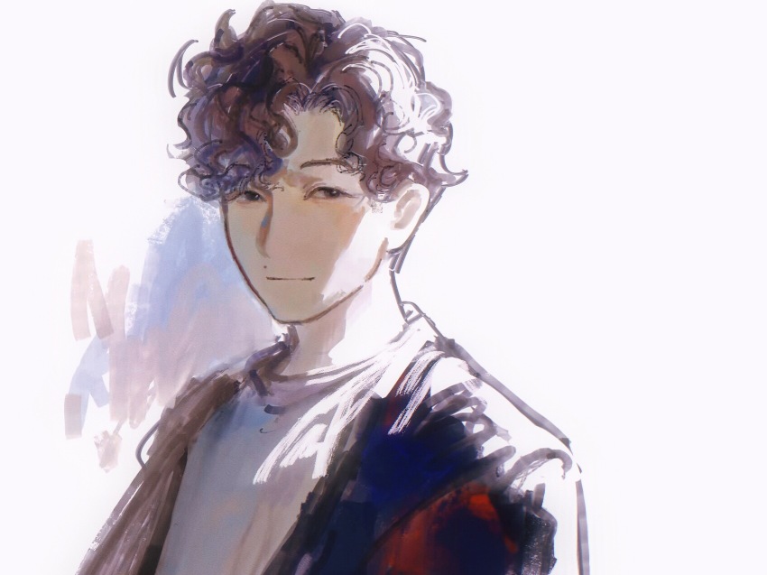 1boy, black_eyes, black_jacket, brown_hair, closed_mouth, commentary, curly_hair, english_commentary