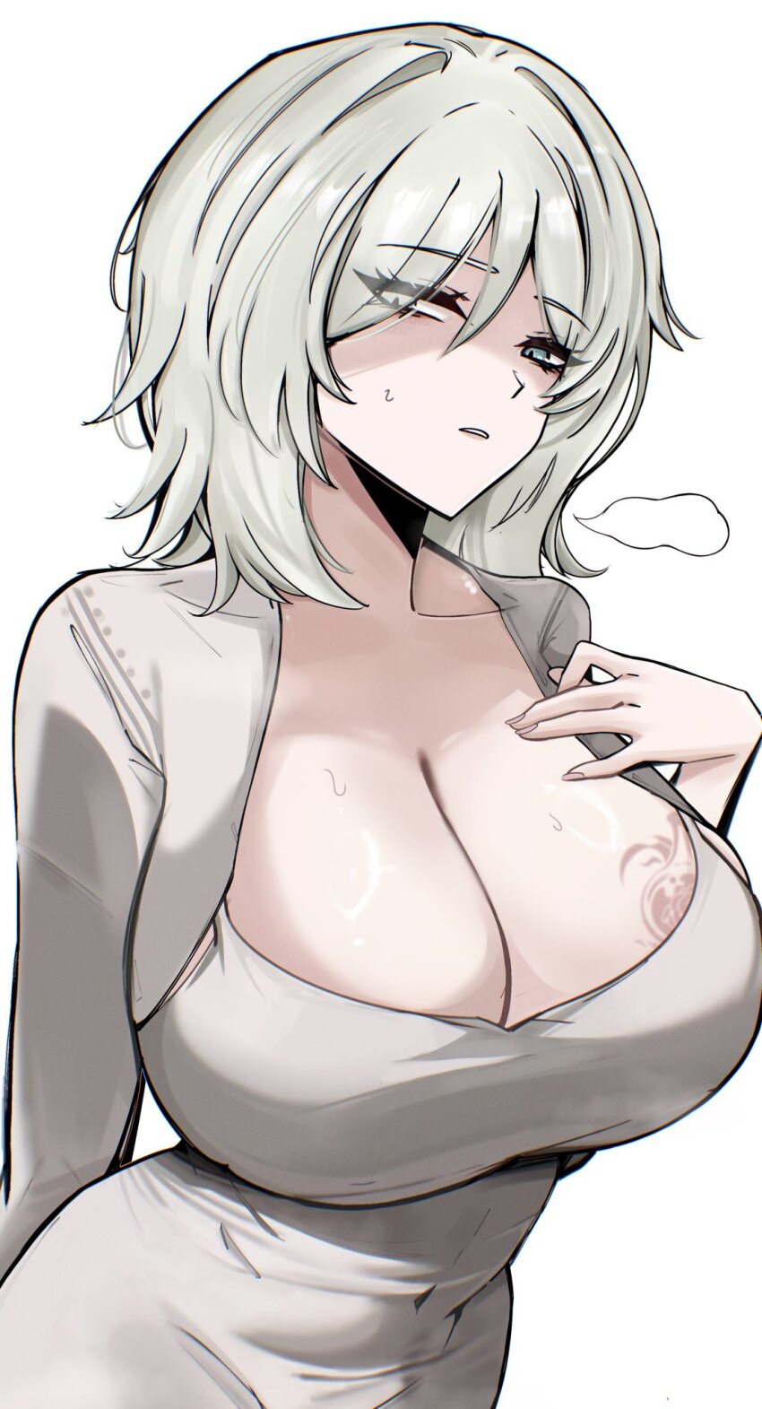 1girl, alternate_costume, blue_eyes, breasts, collarbone, covered_navel, dongtan_dress, dress