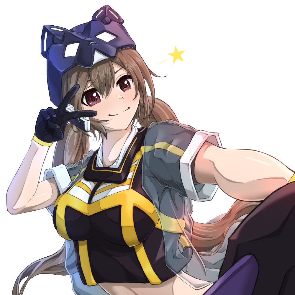 1girl, black_gloves, blush, breasts, brown_eyes, brown_hair, closed_mouth, duel_monster