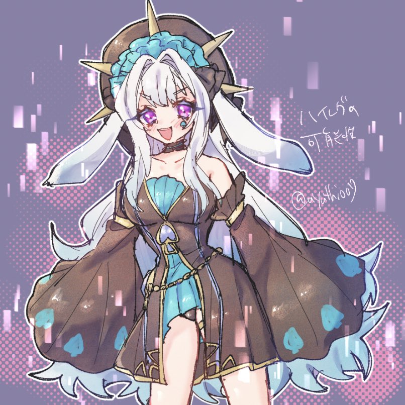 1girl, animal_ears, ayuthi007, bare_shoulders, blush, breasts, collarbone, detached_sleeves