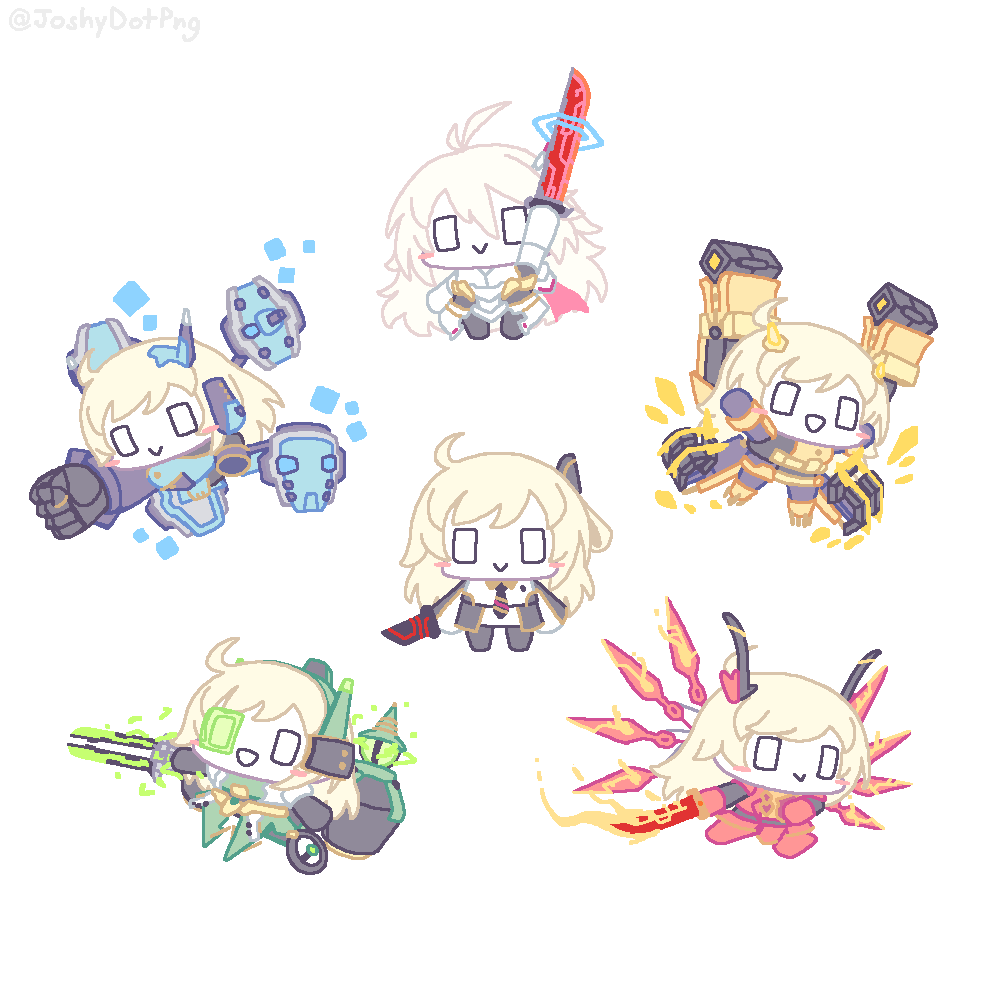 1girl, armor, blonde_hair, chibi, duel_monster, joshydotpng, long_hair, mechanical_wings, power_armor, simple_background, sky_striker_ace_-_hayate, sky_striker_ace_-_kagari, sky_striker_ace_-_kaina, sky_striker_ace_-_raye, sky_striker_ace_-_shizuku, white_background, wings, yu-gi-oh!