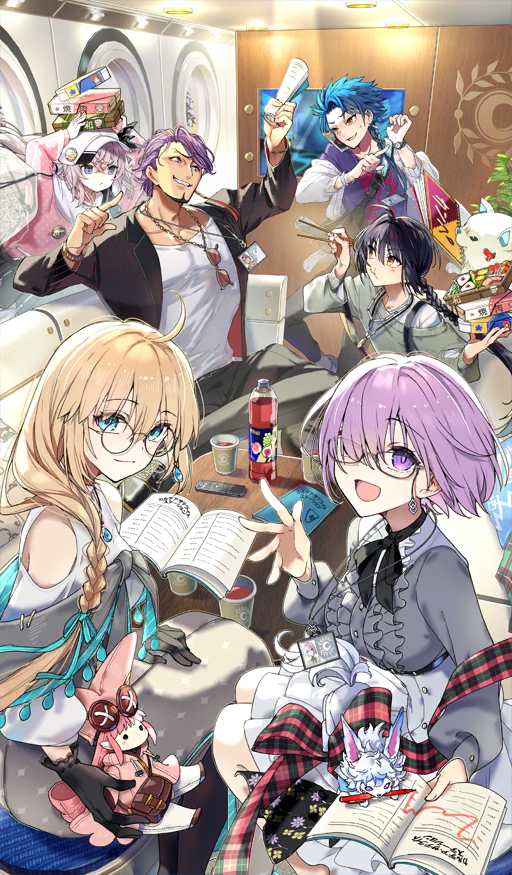 1other, 2boys, 3girls, :d, aesc_(fate), aesc_(rain_witch)_(fate), aesc_(satellite_station_24-25)_(fate), ahoge