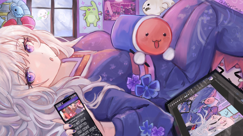 1girl, :3, :d, :o, akari_(akariimia), alisa_(osu!), character_doll, commentary