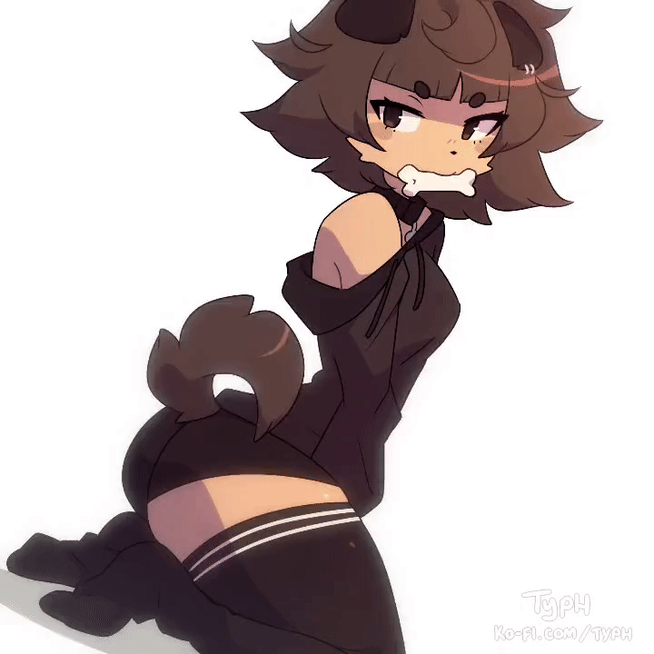 animal_collar, animal_ears, animated, animated_gif, artist_name, ass, bare_shoulders, black_shorts