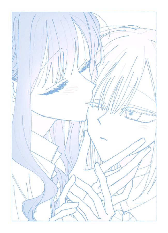 2girls, bang_dream!, bang_dream!_it's_mygo!!!!!, blush, choker, closed_eyes, collared_shirt, hand_on_another's_waist