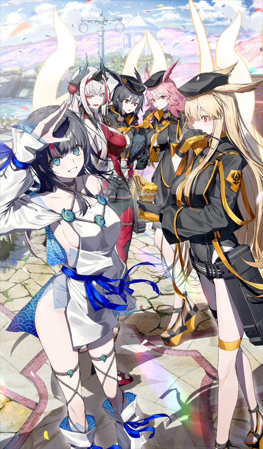 5girls, :o, armor, armored_leotard, belt, beret, bird, bird_on_hand