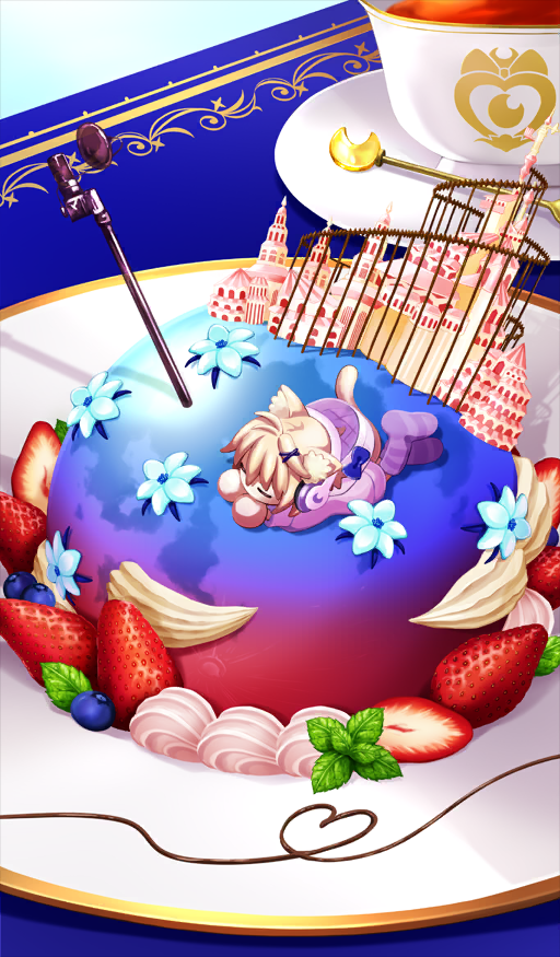 blue_flower, blueberry, cake, castle, chocolate, commentary_request, cup, dessert