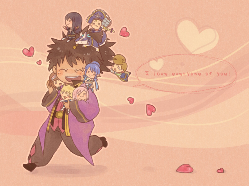 00s, 4boys, 4girls, black_hair, blonde_hair, blue_hair, braid, brown_hair