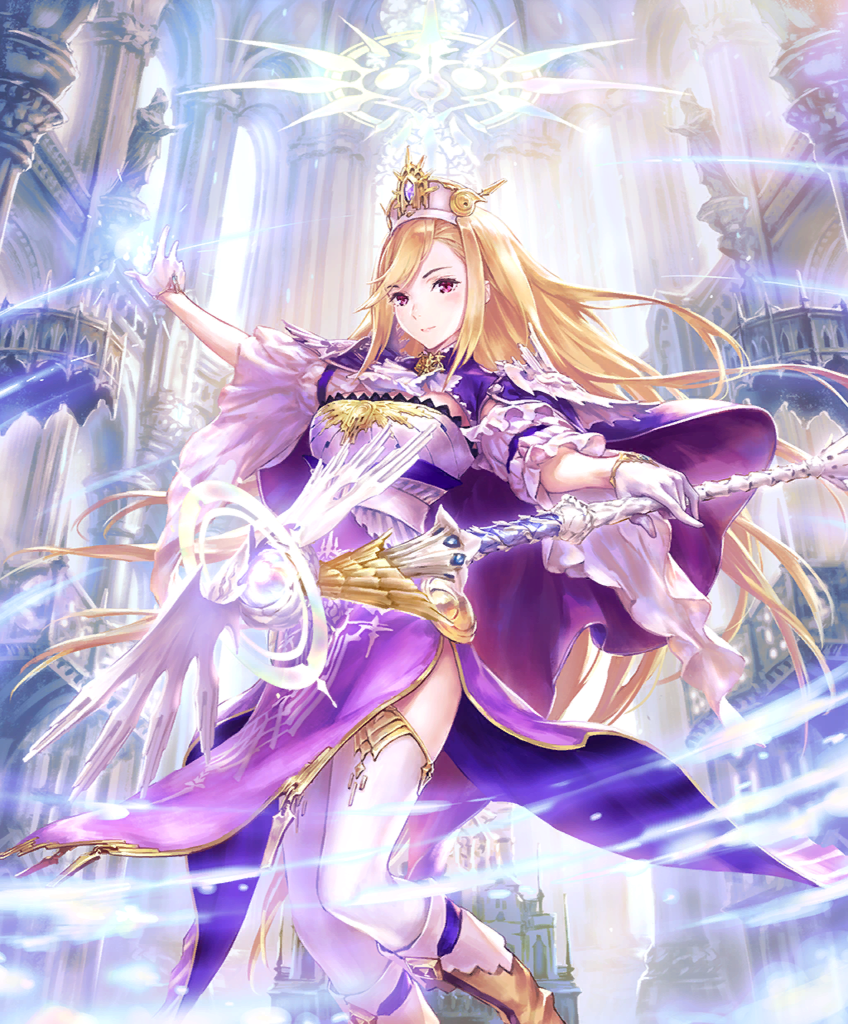 1girl, blonde_hair, blush, breasts, church, day, dress, eris_(shadowverse)