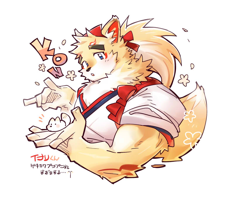 1boy, animal_ears, armor, blush, commentary_request, fox_boy, fox_ears, fox_shadow_puppet