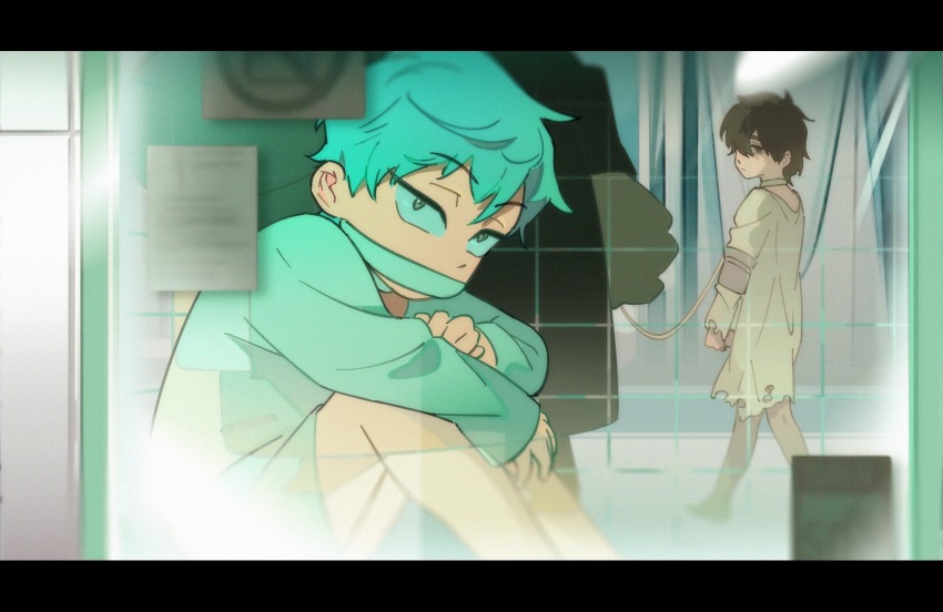 1other, 2boys, aged_down, alien_stage, black_eyes, black_hair, chinese_commentary, commentary