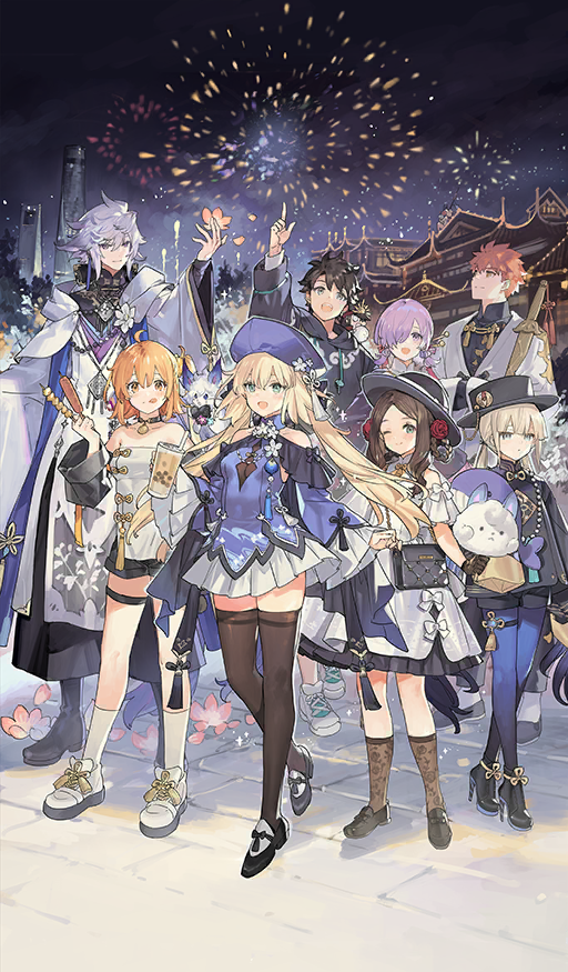 4boys, 4girls, :d, :q, ;), ahoge, androgynous, architecture