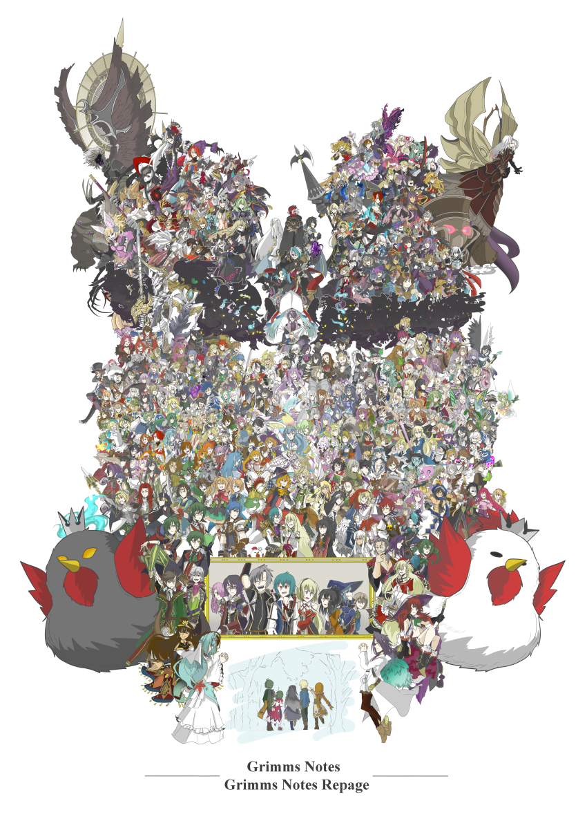 6+boys, 6+girls, absurdres, adah_(grimms_notes), adah_(original)_(grimms_notes), adelia_walden_(grimms_notes), adelia_walden_(original)_(grimms_notes), adjusting_eyewear, aesop_(grimms_notes), aladdin_(grimms_notes), aladdin_(original)_(grimms_notes), alan_gerhich_(grimms_notes), albus_legatus_(grimms_notes), ali_baba_(grimms_notes), ali_baba_(original)_(grimms_notes), alice_(grimms_notes), alice_(original)_(grimms_notes), alicia_quixano_(grimms_notes), alonso_quixano_(grimms_notes), amadeus_mozart_(grimms_notes), amadeus_mozart_(original)_(grimms_notes), anger_horse_(grimms_notes), animal_costume, animal_ears, animal_hands, annotation_request, antonio_salieri_(grimms_notes), aogiri_(grimms_notes), april_(grimms_notes), april_(original)_(grimms_notes), aqua_hair, arabian_clothes, arm_up, armor, arsene_lupin_(grimms_notes), artificial_human_(grimms_notes), artistic_error, ascot, ayao_(grimms_notes), back, bag, bandaged_hand, bandaged_head, bandages, bandages_over_clothes, bandana, bare_shoulders, baron_munchausen_(grimms_notes), beak, beard, belt, bewitching_queen_morgan_(grimms_notes), bird, bird_boy, black_bird_(grimms_notes), black_cape, black_cloak, black_fur, black_gloves, black_horns, black_kimono, black_sclera, black_streaks, blonde_hair, blue_(grimms_notes), blue_cape, blue_eyes, blue_flower, blue_hair, blue_rose, blue_skin, boogie_villain_(grimms_notes), book, bow_(weapon), braid, breasts, bridget_carne_(grimms_notes), bringer_of_disaster_(grimms_notes), broken_mask, brown_coat, brown_eyes, brown_hair, brown_pantyhose, candy_witch_(grimms_notes), cannibal_beast_(grimms_notes), cape, carine_(grimms_notes), carmilla_(grimms_notes), carmilla_(original)_(grimms_notes), carol_(grimms_notes), carrying, cat_boy, cat_ears, cat_paws, centaur, chaos_13th_witch_(grimms_notes), chaos_aladdin_(grimms_notes), chaos_alice_(grimms_notes), chaos_alice_(original)_(grimms_notes), chaos_archeteller_(grimms_notes), chaos_arthur_(grimms_notes), chaos_aurora_(grimms_notes), chaos_badour_(grimms_notes), chaos_belle_(grimms_notes), chaos_bluebeard_(grimms_notes), chaos_cinderella_(grimms_notes), chaos_cinderella_(original)_(grimms_notes), chaos_don_quixote_(grimms_notes), chaos_dorothy_(grimms_notes), chaos_dunyazad_(grimms_notes), chaos_galahad_(grimms_notes), chaos_gerda_(grimms_notes), chaos_gerda_(original)_(grimms_notes), chaos_gretel_(grimms_notes), chaos_ignis_(grimms_notes), chaos_jeanne_(grimms_notes), chaos_jim_(grimms_notes), chaos_juliet_(grimms_notes), chaos_karen_(grimms_notes), chaos_kintarou_(grimms_notes), chaos_marie_(grimms_notes), chaos_match_girl_(grimms_notes), chaos_mermaid_(grimms_notes), chaos_momotarou_(grimms_notes), chaos_oberon_(grimms_notes), chaos_pinocchio_(grimms_notes), chaos_puss_in_boots_(grimms_notes), chaos_queen_of_hearts_(grimms_notes), chaos_red_riding_hood_(grimms_notes), chaos_red_riding_hood_(original)_(grimms_notes), chaos_snow_white_(grimms_notes), chaos_snow_white_(original)_(grimms_notes), chaos_sun_wukong_(grimms_notes), chaos_white_rabbit_(grimms_notes), character_request, charles-henri_sanson_(grimms_notes), charles_perrault_(grimms_notes), charles_perrault_(original)_(grimms_notes), charlotte_barhitte_(grimms_notes), charlotte_barhitte_(tenku)_(grimms_notes), charlotte_grimm_(grimms_notes_gakuen), cheshire_cat_(grimms_notes), cheshire_cat_(original)_(grimms_notes), cheshire_dinah_(grimms_notes), chess_soldier_(grimms_notes), chibi, chicken, chimera_(grimms_notes), chlene_(grimms_notes), christine_(grimms_notes), christine_(original)_(grimms_notes), cinderella_(grimms_notes), cinderella_(original)_(grimms_notes), clarice_walden_(grimms_notes), clarice_walden_(original)_(grimms_notes), claws, cleavage, clenched_teeth, cloak, closed_eyes, closed_mouth, clovis_(grimms_notes), clovis_(original)_(grimms_notes), clown_doll_(grimms_notes), coat, cocco_villain_(grimms_notes), colored_sclera, colored_skin, copyright_name, covered_eyes, creature, crown, cult_member_(grimms_notes), curly_(grimms_notes), curly_(original)_(grimms_notes), curly_hair, demon_king_inverno_(grimms_notes), demon_king_inverno_(original)_(grimms_notes), desert_assassin_(grimms_notes), detached_sleeves, deus_prometheus_(grimms_notes), dinah_(grimms_notes), dinah_(original)_(grimms_notes), doll, doll_joints, dollmaker_dorloto_(grimms_notes), don_quixote_(grimms_notes), donkey_ears, dormouse_(grimms_notes), dorothea_viehmann_(grimms_notes), dorothea_viehmann_(original)_(grimms_notes), dorothy_(grimms_notes), dorothy_(original)_(grimms_notes), double_v, dr._victor_frankenstein_(grimms_notes), dragon, dragon_warrior_(grimms_notes), dress, dunyazad_(grimms_notes), dwarf_(grimms_notes), eating, elbow_gloves, eleanor_linless_(grimms_notes), eleanor_linless_(original)_(grimms_notes), elena_wyllt_(grimms_notes), emeralda_clover_(grimms_notes), engetsu, esel_(grimms_notes), estus_(grimms_notes), everyone, evil_god_djinn_(grimms_notes), evil_queen_(grimms_notes), evil_queen_(majo)_(grimms_notes), ex_(grimms_notes), ex_(original)_(grimms_notes), ex_(repage)_(grimms_notes), extra_eyes, eye_mask, eyepatch, facial_hair, facial_scar, fairy_(grimms_notes), fairy_godmother_(grimms_notes), fairy_godmother_(original)_(grimms_notes), fairy_minion_(grimms_notes), fam_(grimms_notes), fam_(original)_(grimms_notes), fang, fat, flambeau_(grimms_notes), flambeau_(original)_(grimms_notes), fleeing, floating, floating_hair, flower, fox_girl, frederic_chopin_(grimms_notes), frills, frog_prince_(grimms_notes), frogman, fur_trim, gauntlets, genie, genie_of_the_lamp_(grimms_notes), george_sand_(grimms_notes), geppetto_(grimms_notes), gerda_(grimms_notes), gerda_(original)_(grimms_notes), gilles_de_rais_(aohige)_(grimms_notes), gilles_de_rais_(grimms_notes), gilles_de_rais_(original)_(grimms_notes), glasses, gloves, glowing, glowing_eyes, goddess_cuvelier_(grimms_notes), goddess_cuvelier_(original)_(grimms_notes), goliath_(grimms_notes), goliath_(original)_(grimms_notes), green_gloves, green_hair, gretel_(grimms_notes), gretel_(original)_(grimms_notes), grimms_notes, grimms_notes_gakuen, grin, guard_(grimms_notes), guitar, gulliver_(grimms_notes), hagoromo_tennyo_(grimms_notes), hairband, hand_up, hans_andersen_(grimms_notes), hansel_(grimms_notes), hansel_(original)_(grimms_notes), happy_prince_(grimms_notes), hat, hatsume_(grimms_notes), hecate_(grimms_notes), heinrich_(grimms_notes), heinrich_(original)_(grimms_notes), hell_barber_(grimms_notes), helmet, highres, holding, holding_bag, holding_book, holding_bow_(weapon), holding_cuffs, holding_instrument, holding_pole, holding_polearm, holding_shield, holding_staff, holding_sword, holding_weapon, homunculus_(grimms_notes), hood, hood_up, horns, humpty_dumpty_(grimms_notes), huntsman_(grimms_notes), ignis_berflame_(grimms_notes), ignis_berflame_(guren)_(grimms_notes), illusion_wizard_(grimms_notes), ingel_(grimms_notes), instrument, jack_(grimms_notes), jack_(original)_(grimms_notes), jacob_grimm_(grimms_notes), jacob_grimm_(original)_(grimms_notes), jaffar_(grimms_notes), jagd_hund_(grimms_notes), japanese_clothes, jeanne_d'arc_(original)_(grimms_notes), jim_hawkins_(grimms_notes), jim_hawkins_(original)_(grimms_notes), john_silver_(grimms_notes), john_silver_(original)_(grimms_notes), joints, jorinde_(grimms_notes), jorinde_(original)_(grimms_notes), joringel_(grimms_notes), joringel_(original)_(grimms_notes), jude_(grimms_notes), juliet_(grimms_notes), juliet_(original)_(grimms_notes), july_backster_(grimms_notes), justin_ganimard_(grimms_notes), kaguyahime_(grimms_notes), kaguyahime_(original)_(grimms_notes), kai_(grimms_notes), kai_(original)_(grimms_notes), karen_of_the_red_shoes_(grimms_notes), katze_(grimms_notes), kawara_senhyoe_(grimms_notes), kazesetsu_kusanoan_(grimms_notes), kimono, kintarou_(grimms_notes), kintarou_(original)_(grimms_notes), komawaka_yasha_(grimms_notes), kung-char:fu_villain_(grimms_notes), kuramochi_anko_(grimms_notes), kuramochi_momoka_(grimms_notes), la_belle_the_beauty_(grimms_notes), la_belle_the_beauty_(repage)_(grimms_notes), la_bete_the_beast_(grimms_notes), la_bete_the_beast_(repage)_(grimms_notes), lady_dulcinea_(grimms_notes), lady_dulcinea_(original)_(grimms_notes), lafcadio_(grimms_notes), lala_(grimms_notes), large_breasts, laura_(grimms_notes), leonardo_da_vinci_(grimms_notes), lewis_carroll_(grimms_notes), lewis_carroll_(original)_(grimms_notes), lian_(grimms_notes), lion_(grimms_notes), little_match_girl_(grimms_notes), little_match_girl_(original)_(grimms_notes), little_match_girl_(tomoshibi)_(grimms_notes), little_mermaid_(grimms_notes), little_mermaid_(original)_(grimms_notes), little_robber_girl_tatiana_(grimms_notes), little_robber_girl_tatiana_(original)_(grimms_notes), loki_(grimms_notes), loki_(original)_(grimms_notes), long_claws, long_hair, looking_to_the_side, low_twin_braids, ludwig_grimm_(grimms_notes), ludwig_grimm_(original)_(grimms_notes), lyon_(grimms_notes), machina_prince_(grimms_notes), mad_hatter_(grimms_notes), mad_hatter_(kagami_no_kuni)_(grimms_notes), mad_hatter_(original)_(grimms_notes), madame_cat_(grimms_notes), magic_mirror_(grimms_notes), magician_merlin_(grimms_notes), magician_merlin_(original)_(grimms_notes), magician_merlin_(repage)_(grimms_notes), march_hare_(grimms_notes), march_hare_(kagami_no_kuni)_(grimms_notes), march_hare_(original)_(grimms_notes), marie_antoinette_(grimms_notes), marie_antoinette_(original)_(grimms_notes), mask, maurya_savile_(grimms_notes), may_rabbit_(grimms_notes), mega_cocco_(grimms_notes), mega_cocco_white_(grimms_notes), mega_dragon_(grimms_notes), mega_harpy_(grimms_notes), mega_phantom_(grimms_notes), merman_(grimms_notes), michel_nostradamus_(grimms_notes), midriff, millie_velvet_(grimms_notes), mir_inverno_(grimms_notes), mir_inverno_(original)_(grimms_notes), mirror_queen_(grimms_notes), mock_turtle_(grimms_notes), moira_(grimms_notes), momotarou_(grimms_notes), momotarou_(original)_(grimms_notes), momotarou_(sendai)_(grimms_notes), monster, morgiana_(grimms_notes), morgiana_(original)_(grimms_notes), mother_goose_(grimms_notes), mouth_veil, multicolored_hair, multiple_boys, multiple_girls, multiple_others, musashibo_benkei_(grimms_notes), music, mya_(grimms_notes), mystical_beast_ephemero_(grimms_notes), mystical_beast_ephemero_(original)_(grimms_notes), necktie, nick_bottom_(grimms_notes), nick_bottom_(original)_(grimms_notes), nirvel_(grimms_notes), nobody_(grimms_notes), oberon_(grimms_notes), oberon_(original)_(grimms_notes), ochimusha_(grimms_notes), odessa_krail_(grimms_notes), odette-odile_(original)_(grimms_notes), odette_odile_(grimms_notes), old, old_man, one_eye_closed, one_eye_covered, onihime_(grimms_notes), open_mouth, orange_hair, orc_soldier_(grimms_notes), oscar_wilde_(grimms_notes), otohime_(grimms_notes), outstretched_arms, pan_(grimms_notes), pants, pantyhose, paracelsus_(grimms_notes), partially_annotated, pauldrons, paw_pose, phantom_(grimms_notes), phantom_(original)_(grimms_notes), pied_piper_of_hamelin_(grimms_notes), piggyback, pink_eyes, pink_hair, pink_necktie, pink_sclera, pirate_costume, playing_instrument, poetry_gem_(grimms_notes), pointing, pointy_ears, pole, polearm, ponytail, praying, prelati_(grimms_notes), prince_wald_(grimms_notes), princess_aurora_(grimms_notes), princess_aurora_(original)_(grimms_notes), princess_grecia_(grimms_notes), princess_grecia_(shirogane)_(grimms_notes), puck_(grimms_notes), puck_(original)_(grimms_notes), puffy_short_sleeves, puffy_sleeves, purple_energy, purple_hair, purple_hat, purple_vest, puss_in_boots_(grimms_notes), puss_in_boots_(original)_(grimms_notes), queen_guinevere_(grimms_notes), queen_of_hearts_(grimms_notes), rainbow_gemstone, rapunzel_(grimms_notes), rapunzel_(original)_(grimms_notes), red_bandana, red_eyes, red_flower, red_hair, red_hood, red_queen_(grimms_notes), red_riding_hood_(grimms_notes), red_riding_hood_(original)_(grimms_notes), red_rose, red_rose_(grimms_notes), red_vest, regia_salamander_(grimms_notes), reina_(grimms_notes), reina_(original)_(grimms_notes), reina_viehmann_(grimms_notes), revol_(grimms_notes), ribbon, ricardo_(grimms_notes), rinya_(grimms_notes), robin_hood_(grimms_notes), robin_hood_(original)_(grimms_notes), robot, romeo_(grimms_notes), romeo_(original)_(grimms_notes), rose, rose_fairy_unfan_(grimms_notes), ruyi_jingu_bang, sakuya_(grimms_notes), sancho_junior_(grimms_notes), sancho_panza_(grimms_notes), sanzang_fashi_(grimms_notes), sanzang_fashi_(original)_(grimms_notes), savant_gieres_(grimms_notes), savant_gieres_(original)_(grimms_notes), scar, scar_on_cheek, scar_on_face, scarecrow_(grimms_notes), scheherazade_(grimms_notes), sha_wujing_(grimms_notes), shadow_bete_(grimms_notes), shadow_carmilla_(grimms_notes), shadow_chopin_(grimms_notes), shadow_dinah_(grimms_notes), shadow_dorloto_(grimms_notes), shadow_evil_queen_(grimms_notes), shadow_godmother_(grimms_notes), shadow_hagoromo_tennyo_(grimms_notes), shadow_hatter_(grimms_notes), shadow_heinrich_(grimms_notes), shadow_john_silver_(grimms_notes), shadow_kai_(grimms_notes), shadow_master_andersen_(grimms_notes), shadow_morgiana_(grimms_notes), shadow_odette_(grimms_notes), shadow_red_rose_(grimms_notes), shadow_romeo_(grimms_notes), shadow_sherry_(grimms_notes), shadow_shuten_douji_(grimms_notes), shadow_sun_wukong_(grimms_notes), shaman_of_the_mirror_(grimms_notes), shane_(grimms_notes), shane_(original)_(grimms_notes), shane_(repage)_(grimms_notes), sharp_teeth, sheep_girl, sherry_warm_(grimms_notes), sherry_warm_(original)_(grimms_notes), shield, short_hair, short_sleeves, shoulder_armor, shuten_douji_(grimms_notes), silver_crown, single_pauldron, sir_gawain_(grimms_notes), sir_lancelot_(grimms_notes), sir_lancelot_(original)_(grimms_notes), sir_lancelot_(repage)_(grimms_notes), sir_mordred_(grimms_notes), sir_morte_(grimms_notes), sitting, sleeping_beauty_(bara)_(grimms_notes), sleeping_beauty_(grimms_notes), sleeping_beauty_(original)_(grimms_notes), smile, snow_ashes_(grimms_notes), snow_queen_(grimms_notes), snow_queen_(original)_(grimms_notes), snow_white_(grimms_notes), snow_white_(ojou)_(grimms_notes), spiked_hair, spiked_knuckles, staff, stitched_arm, stitches, streaked_hair, striped_clothes, striped_pants, striped_ribbon, sun_wukong_(bikou)_(grimms_notes), sun_wukong_(grimms_notes), sun_wukong_(original)_(grimms_notes), suti_(grimms_notes), swallow_(grimms_notes), sweatdrop, sword, sword_king_arthur_(grimms_notes), tao_(grimms_notes), tao_(original)_(grimms_notes), taur, teeth, terumie_(grimms_notes), third_(grimms_notes), third_(original)_(grimms_notes), thumbelina_(grimms_notes), tiara, tim_(grimms_notes), tin_man_(grimms_notes), tin_soldier_(grimms_notes), titania_(grimms_notes), top_hat, torn_bag, trine_sanand_(grimms_notes), true_morrigan_(grimms_notes), trump_soldier_(grimms_notes), turban, twin_braids, twintails, ugly_duckling_(grimms_notes), urashima_tarou_(grimms_notes), ushiwakamaru_(grimms_notes), v, veil, vertical-striped_clothes, vertical-striped_pants, vest, walking, weapon, werewolf_(grimms_notes), white_ascot, white_background, white_coat, white_dress, white_fur, white_gloves, white_hair, white_knight_(grimms_notes), white_queen_(grimms_notes), white_rabbit_(fukokuyaku)_(grimms_notes), white_rabbit_(grimms_notes), white_rabbit_(original)_(grimms_notes), white_rose_(grimms_notes), white_rose_(original)_(grimms_notes), white_streaks, whitey_(grimms_notes), wilhelm_grimm_(grimms_notes), wilhelm_grimm_(original)_(grimms_notes), william_shakespeare_(grimms_notes), william_shakespeare_(original)_(grimms_notes), wings, witch_hat, witch_yurisha_(grimms_notes), yahoo_(grimms_notes), yellow_eyes, zhu_bajie_(grimms_notes)