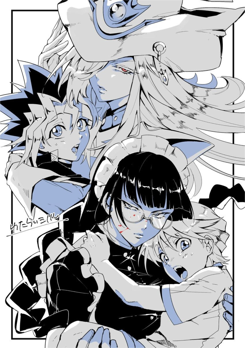 2boys, 2girls, black_hair, black_lagoon, blood, blood_on_face, braid, carrying