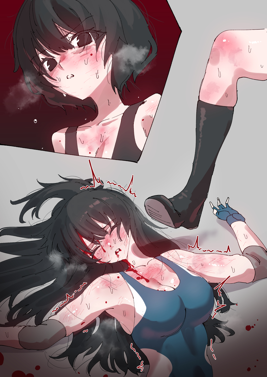 2girls, blood, blood_on_face, catfight, highres, multiple_girls, potepotepotechi, short_hair