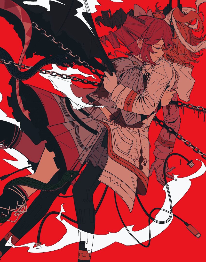 2girls, a.i._voice, adachi_rei, black_boots, black_leggings, blood, blood_drip, blood_on_clothes