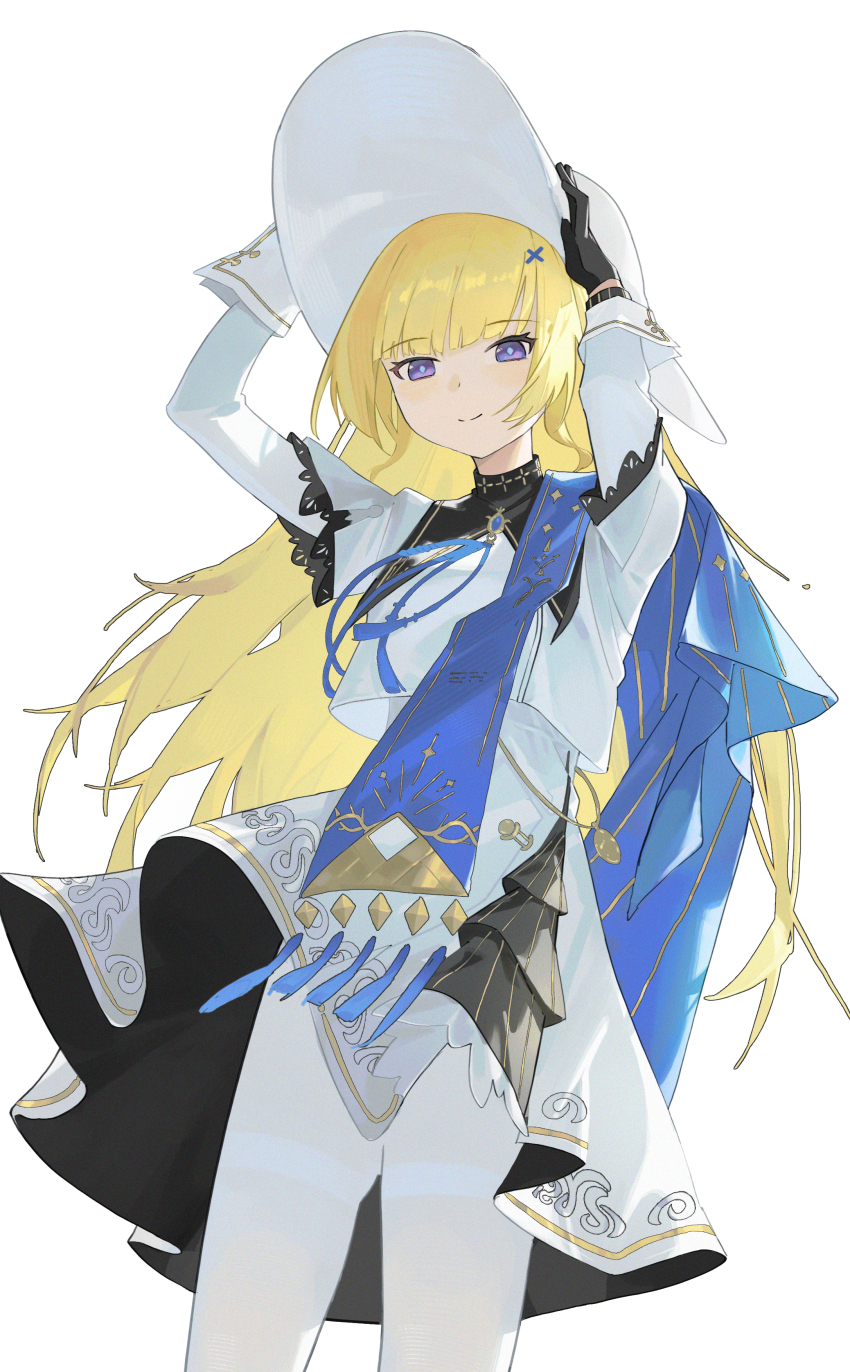 1girl, aash4i, absurdres, black_collar, black_gloves, blonde_hair, blue_gem, blue_sash