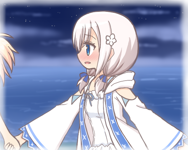 2girls, ayano_rika, bad_id, bad_pixiv_id, blonde_hair, blue_eyes, blue_sky, blush