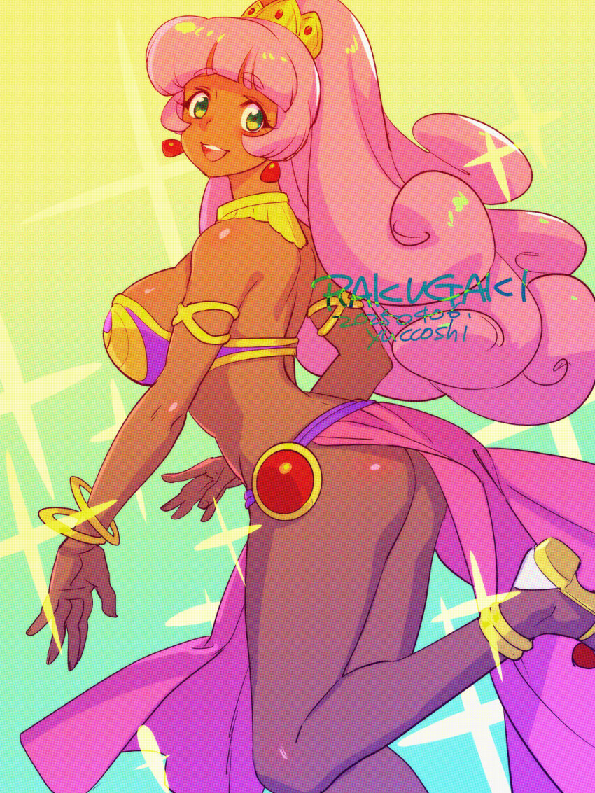 1girl, :3, :d, ass, bare_shoulders, bikini, bracelet, breasts