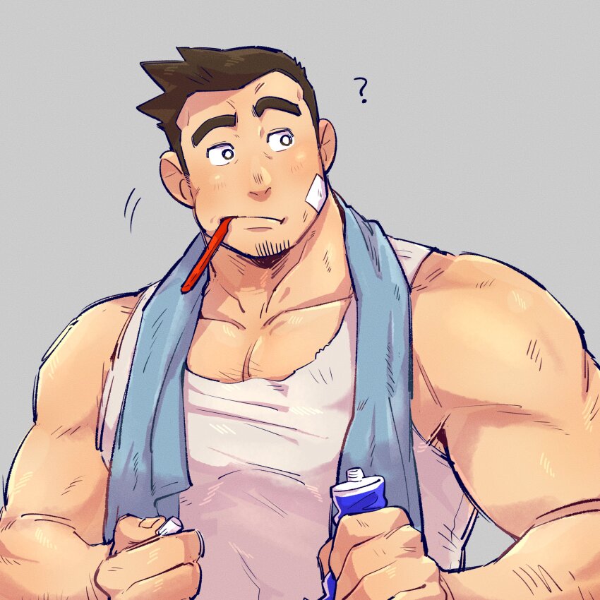 1boy, :/, ?, absurdres, ace_attorney, bara, brown_hair, closed_mouth