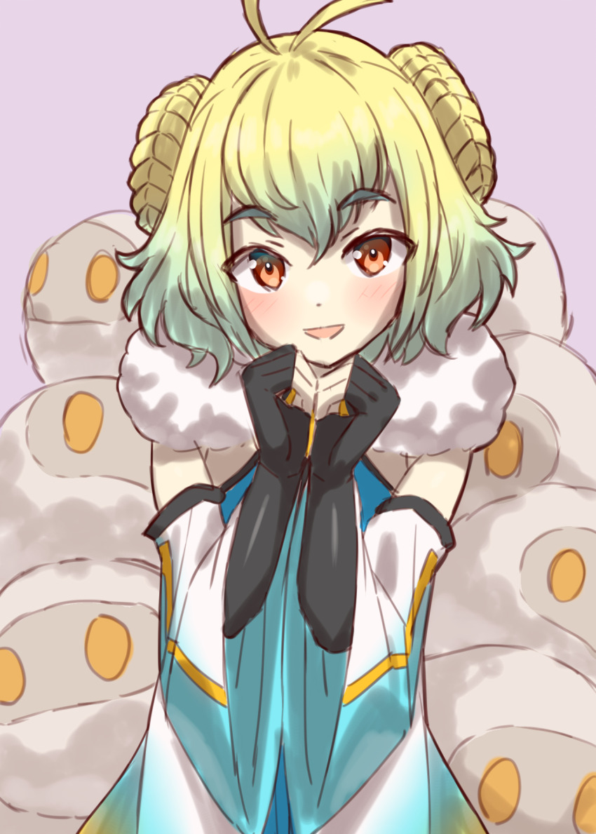 1boy, antenna_hair, aqua_dress, black_gloves, blonde_hair, blush, braid, braided_bun