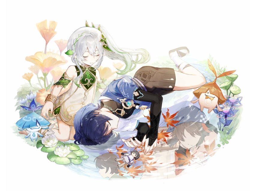 1boy, 1girl, absurdres, anemo_symbol_(genshin_impact), anklet, aranara_(genshin_impact), ararycan_(genshin_impact), armlet