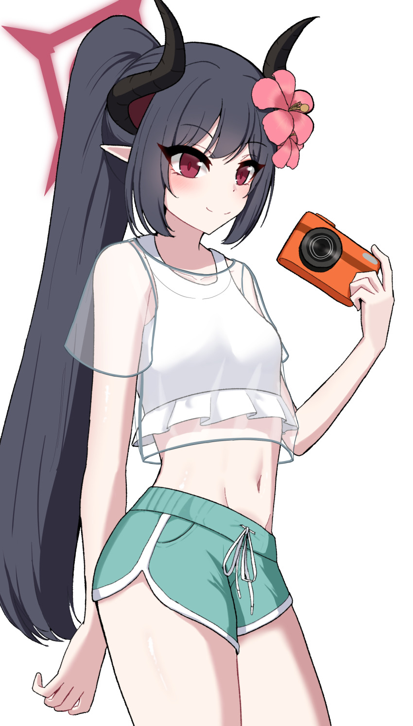 1girl, absurdres, alternate_costume, alternate_hairstyle, bikini, bikini_top_only, blue_archive, blush