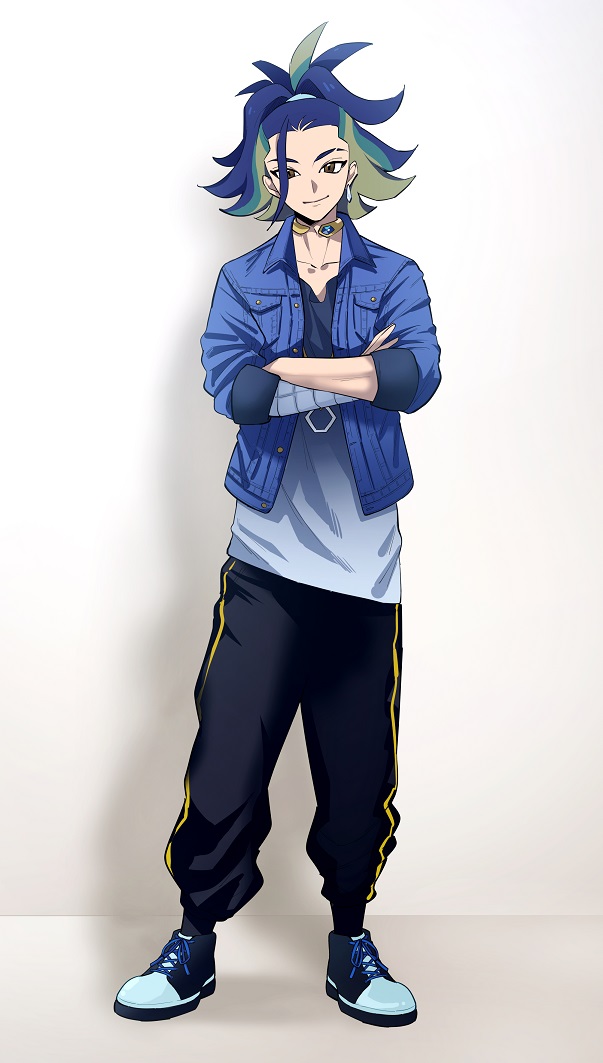 1boy, adaman_(pokemon), black_hair, black_pants, closed_mouth, crossed_arms, full_body, green_(gurin)