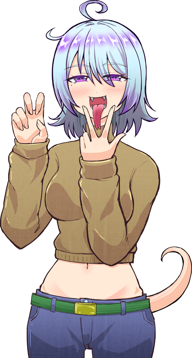 1girl, cunnilingus_gesture, groin, highres, long_tongue, navel, snake, suzuhara_shima