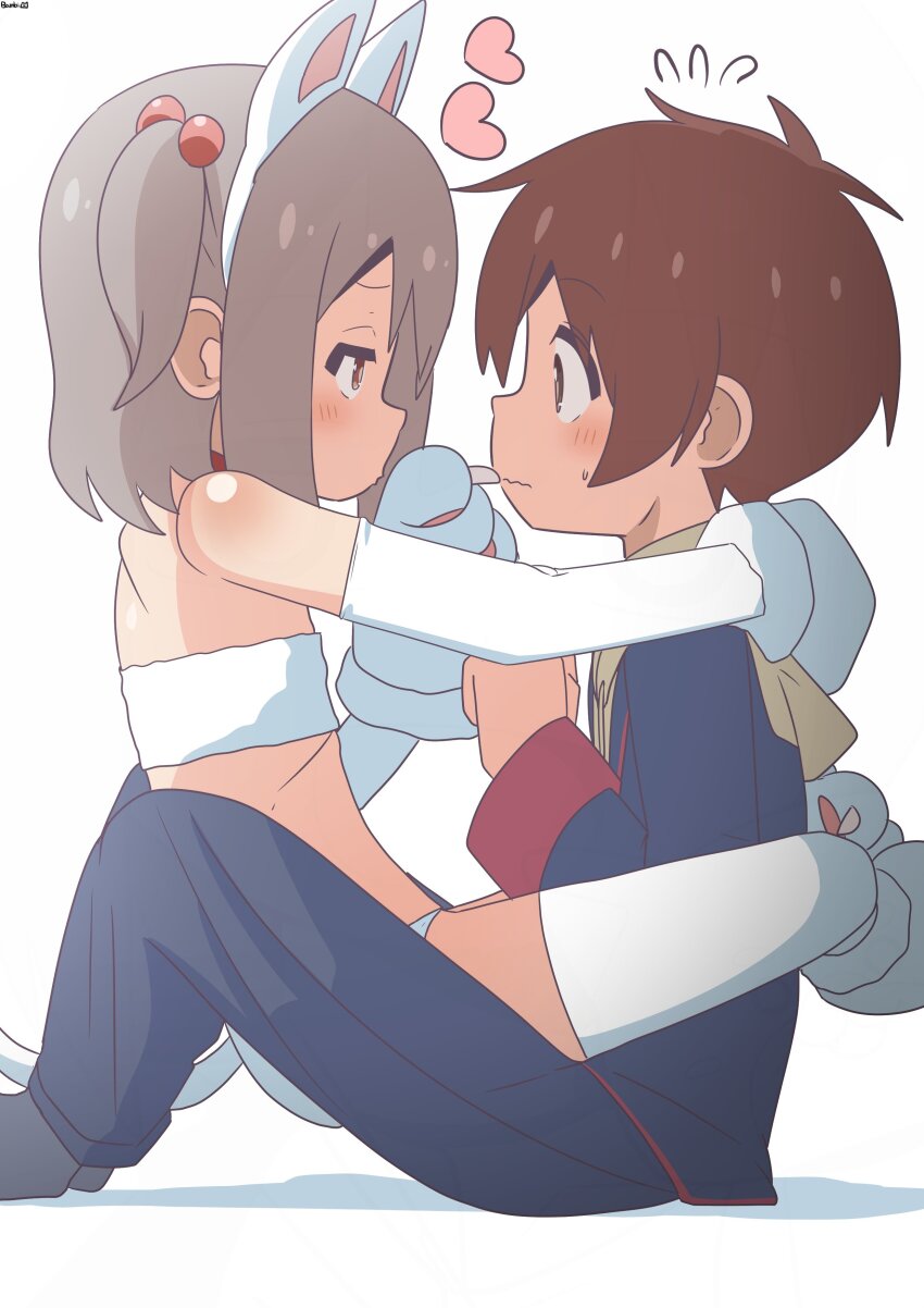 2boys, absurdres, animal_ear_hairband, animal_ears, animal_hands, artist_name, bambi2000line, black_jacket