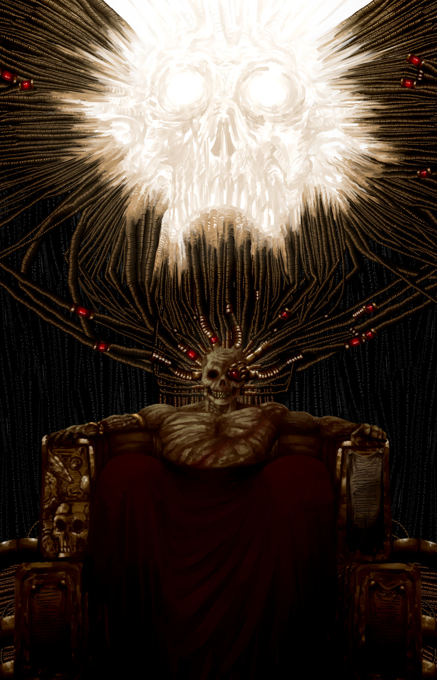 1boy, absurdres, bone, commentary, corpse, emperor_of_mankind, english_commentary, highres