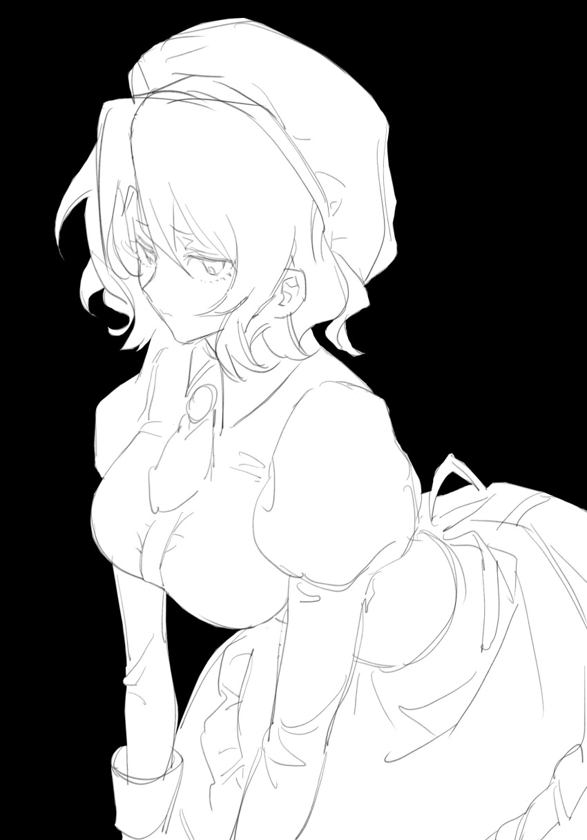 1girl, ascot, black_background, breasts, chinese_commentary, closed_mouth, collared_dress, collared_shirt