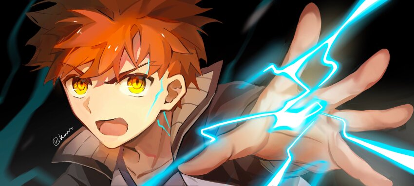 1boy, absurdres, artist_name, emiya_shirou, fate/stay_night, fate_(series), fighting_stance, highres