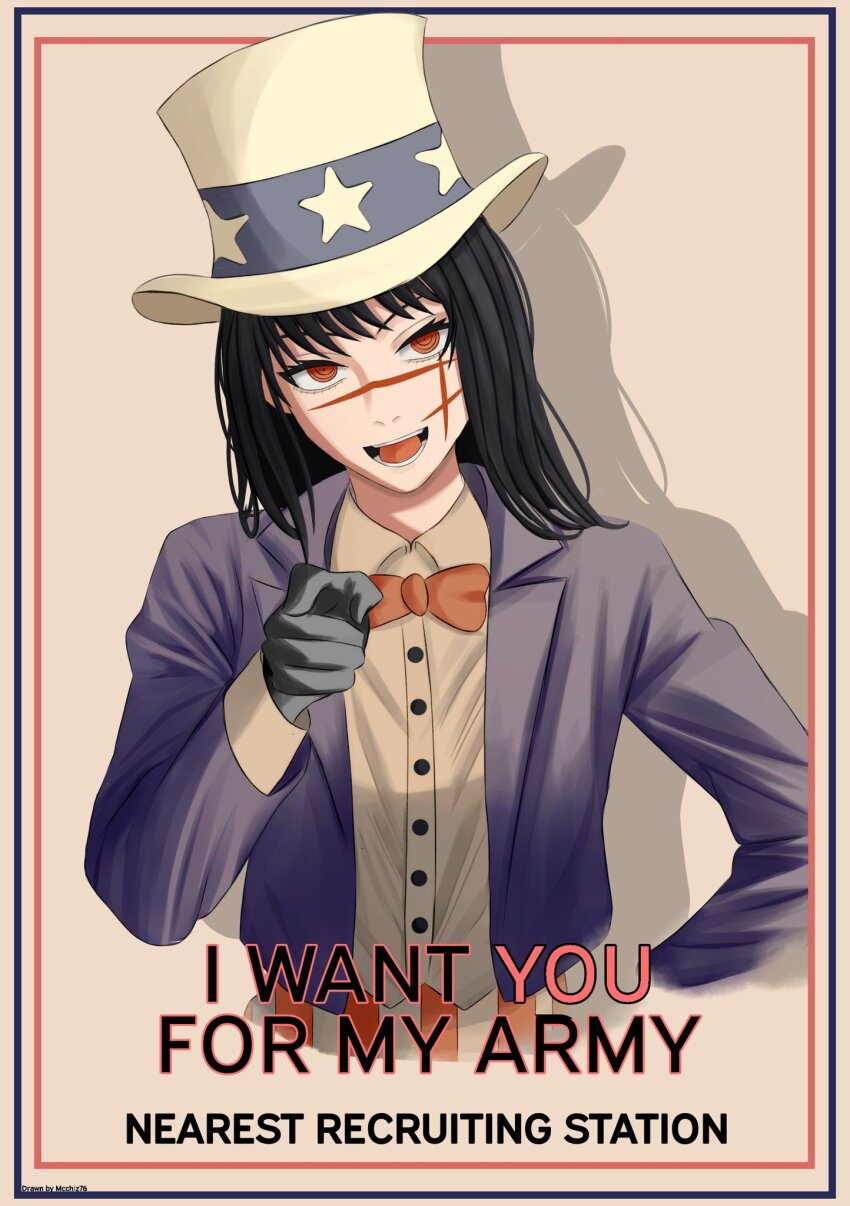 1girl, black_gloves, black_hair, blue_jacket, bow, bowtie, chainsaw_man, cosplay