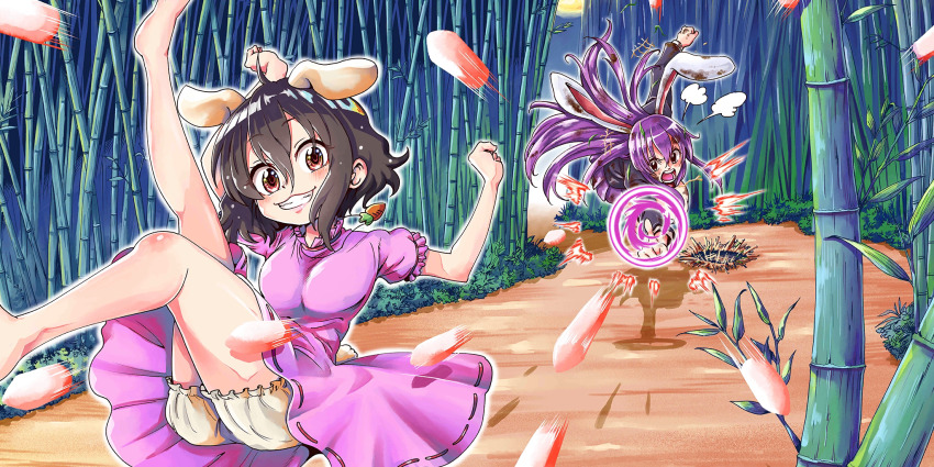 2girls, angry, animal_ears, atou_rie, bamboo, bamboo_forest, black_jacket, blazer