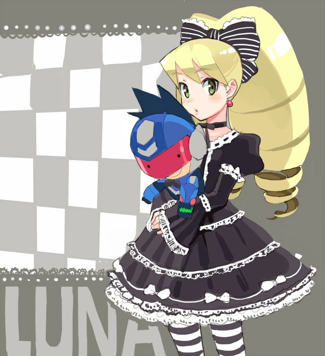 00s, 1girl, alternate_costume, big_hair, blonde_hair, blush, bow, capcom