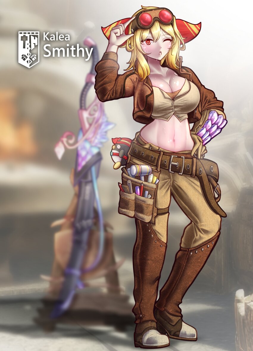 1girl, absurdres, belt, blonde_hair, breasts, brown_belt, brown_jacket, brown_pants