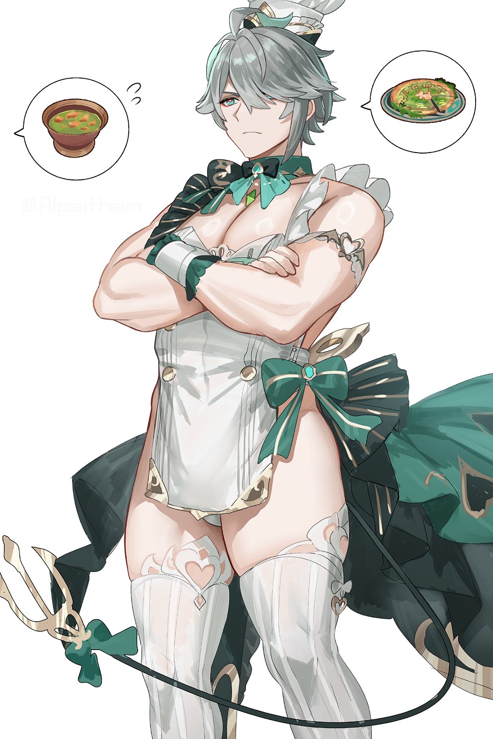 1boy, alhaitham_(genshin_impact), alpaitham, aqua_bow, aqua_bowtie, aqua_eyes, aqua_hair, black_bow