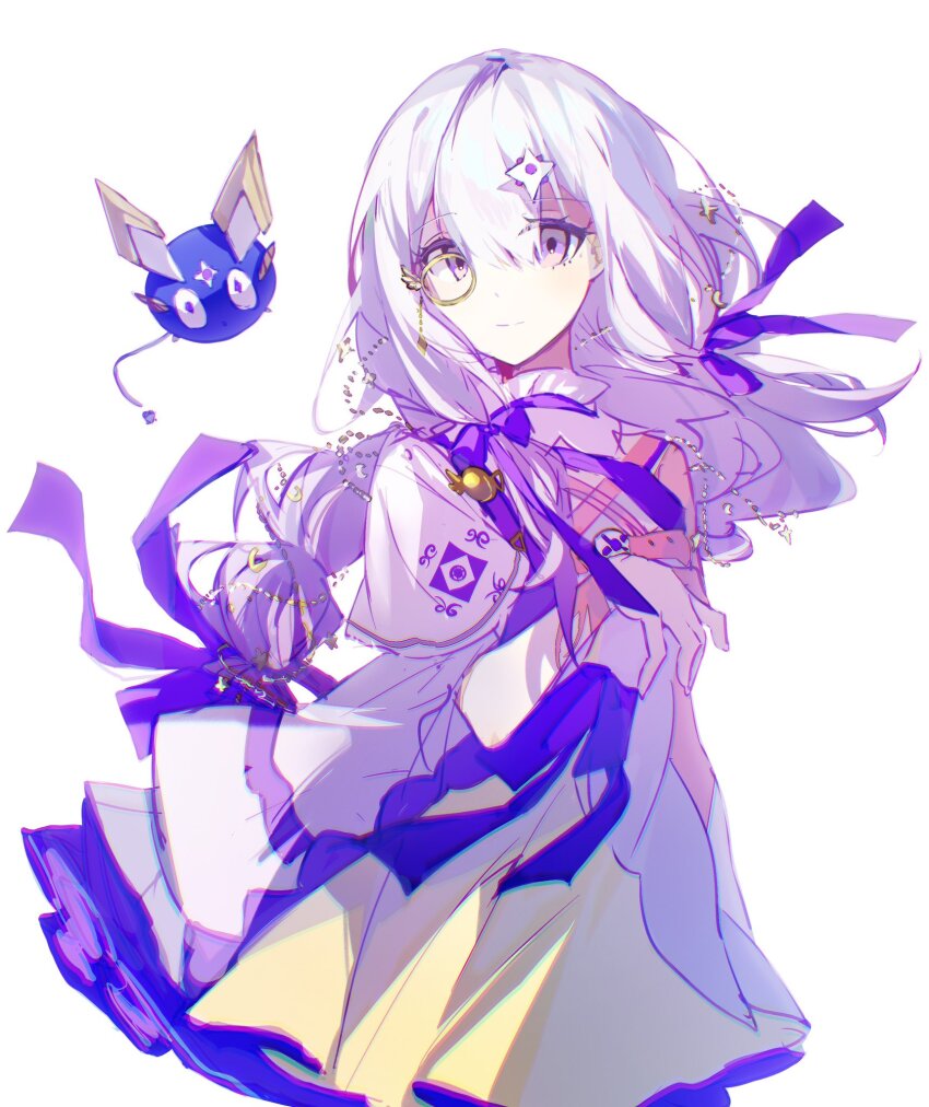 arcaea, bow, charon_(arcaea), dress, hair_between_eyes, hair_ornament, highres, jacket