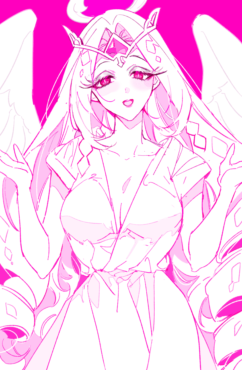 1girl, angel, angel_wings, apqk4553, breasts, cleavage, colored_skin, commentary