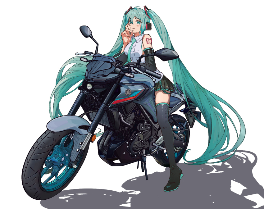1girl, absurdly_long_hair, ahoge, aqua_eyes, aqua_hair, aqua_necktie, black_boots, black_skirt