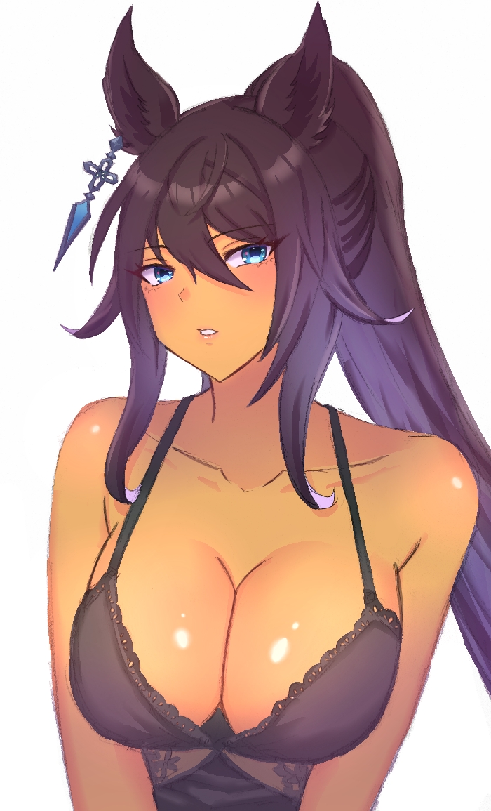 1girl, alternate_costume, animal_ears, babydoll, black_babydoll, black_hair, blush, breasts