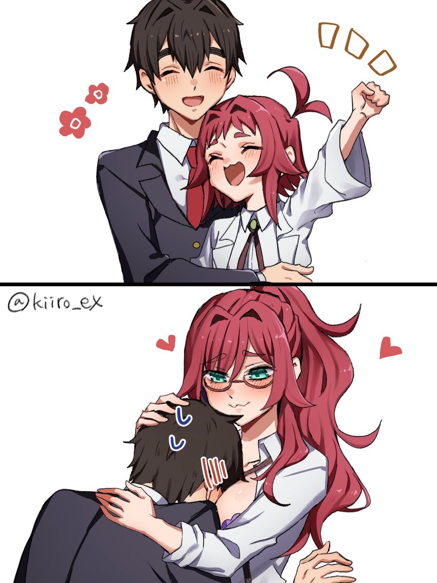 1boy, 1girl, :3, :d, ^_^, absurdres, ahoge, aijou_rentarou