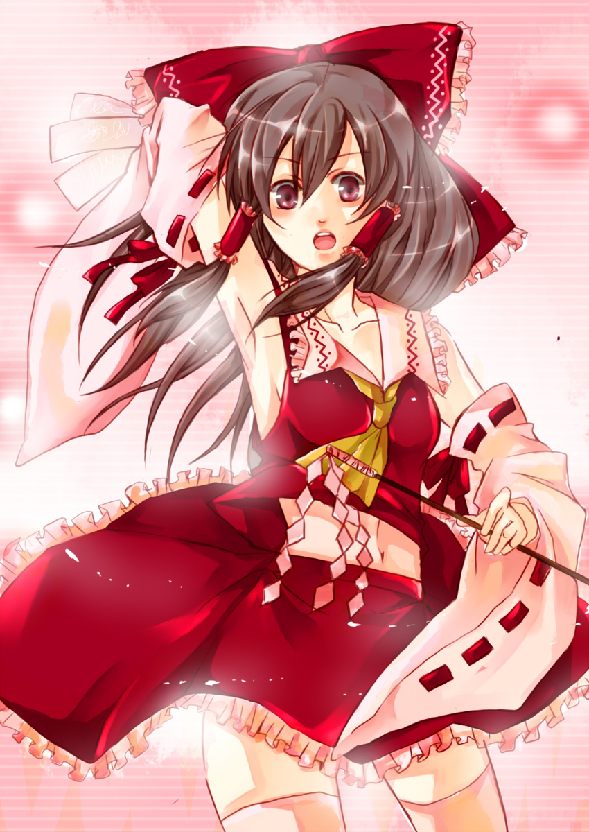 1girl, armpits, bad_id, bad_pixiv_id, brown_eyes, brown_hair, detached_sleeves, female_focus