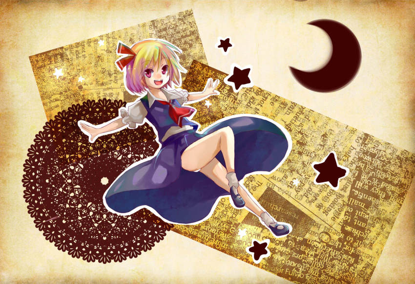 1girl, bad_id, bad_pixiv_id, bare_legs, blonde_hair, child, crescent, crescent_moon