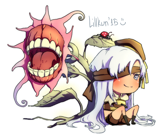 1girl, blindfold, blush, colored_blindfold, brown_gloves, brown_hat, brown_shirt, brown_shorts