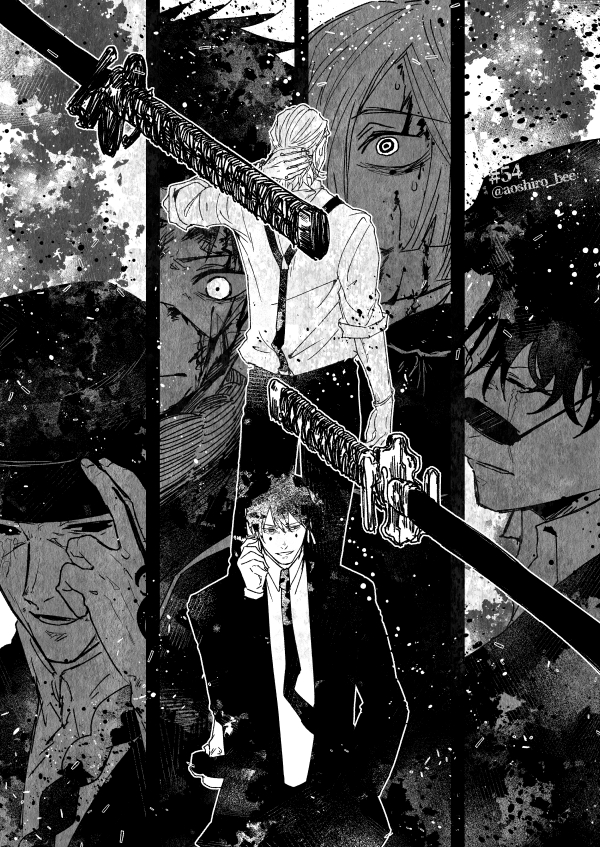 6+boys, aoshiro_(aoshiro_bee), blood, blood_on_face, cigarette, earrings, formal_clothes, greyscale
