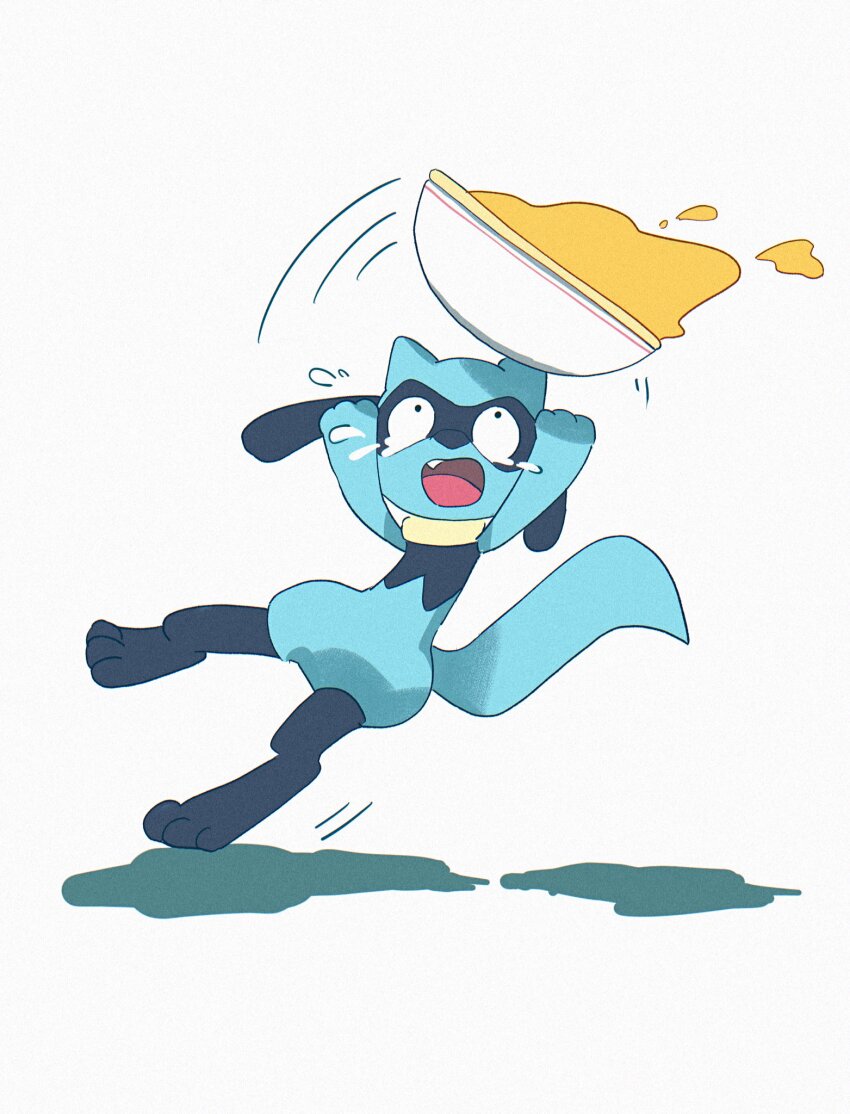 blue_fur, bowl, fang, flying_sweatdrops, food, furry, gen_4_pokemon, grey_background